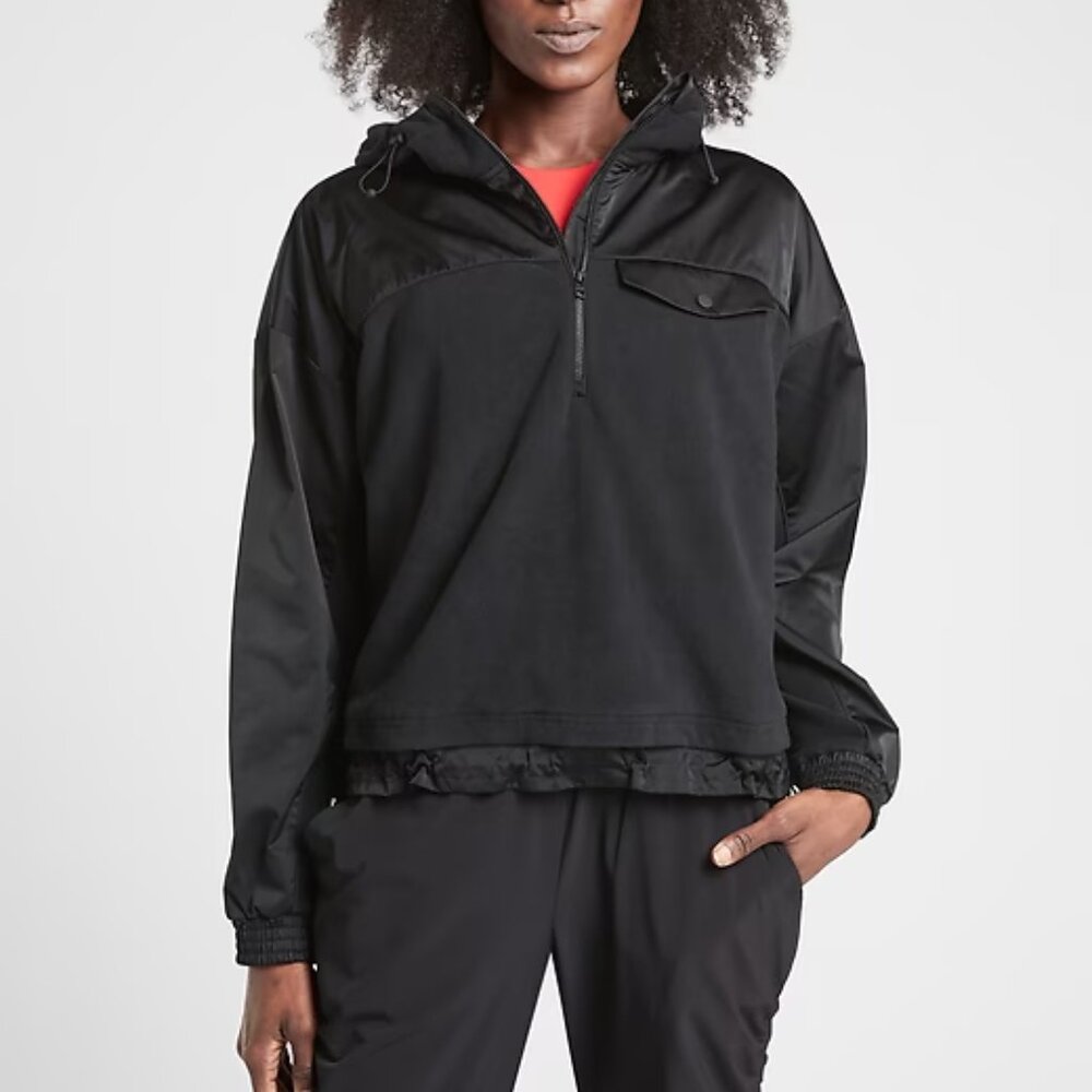Athleta Zion Black Microfleece Half Zip Hooded Jacket